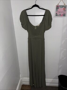 Altar'd State Olive Green Puff-Sleeve Jumpsuit
